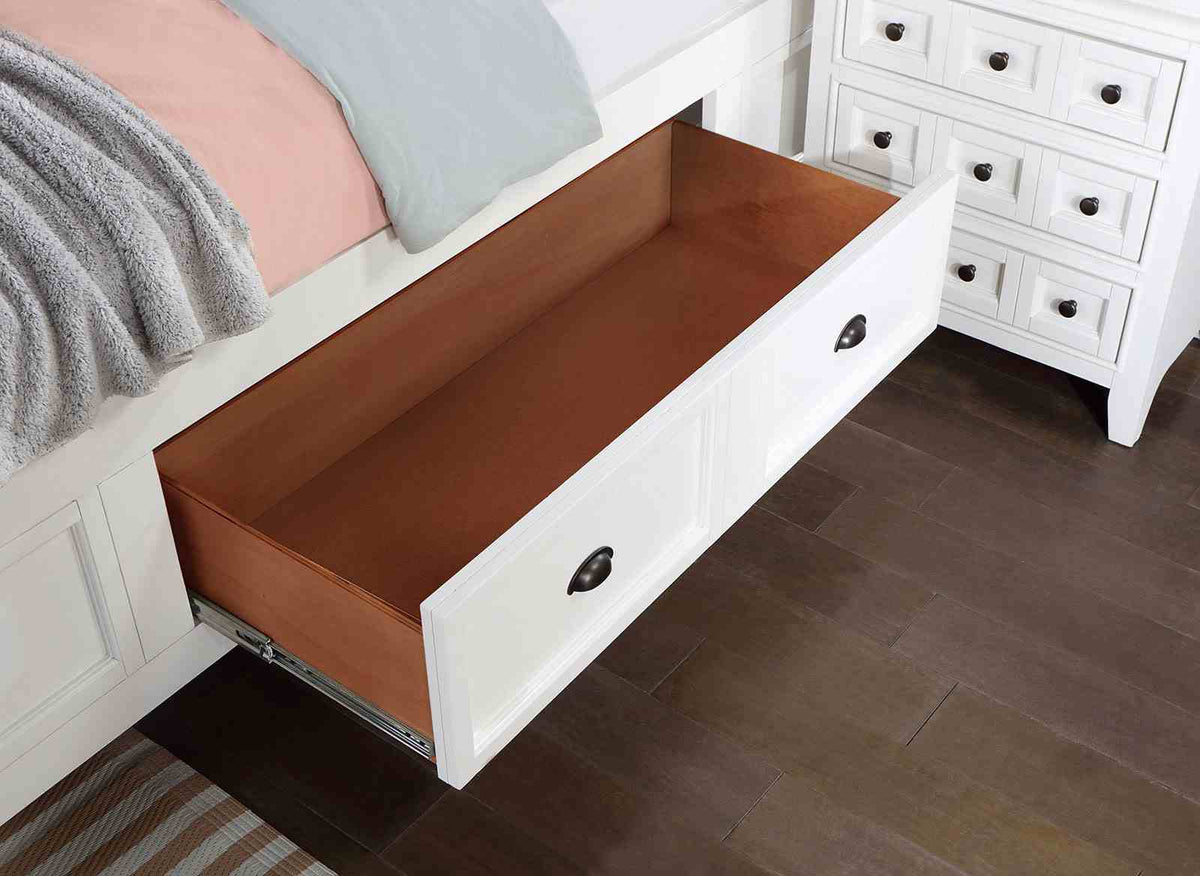 Castile Transitional Storage Platform Bed, Bedroom Set & Case Pieces - Side Rail Drawers & Crown Molding in White – White, view 7