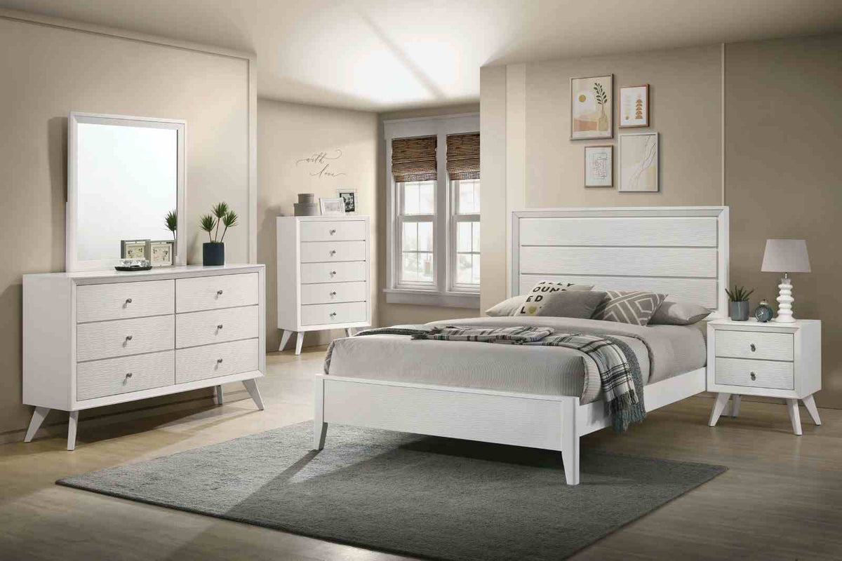 Dortmund Contemporary Bed, Bedroom Set & Case Pieces - Wave Texture & Mitered Corners in White – White, view 2