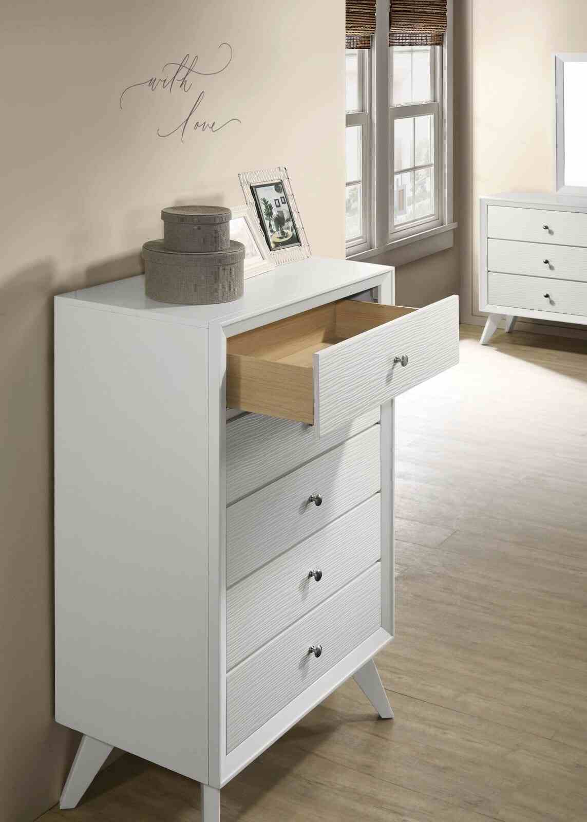 Dortmund Contemporary Bed, Bedroom Set & Case Pieces - Wave Texture & Mitered Corners in White – White, view 11