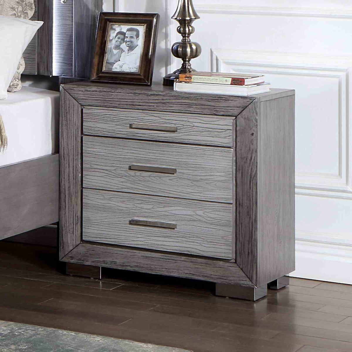 Raiden Transitional LED Bed, Bedroom Set & Case Pieces - Nightstand w/ USB
