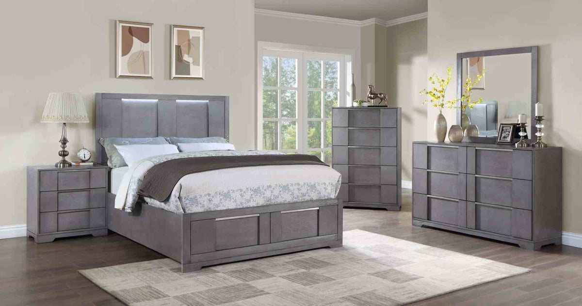 Regulus Contemporary Nightstand with Dovetail Drawers & Nickel Finger Pulls - Gray – Gray, view 2