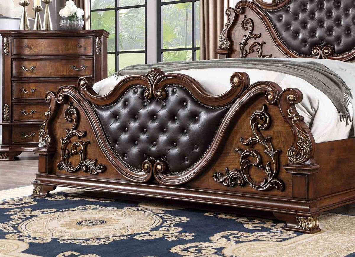 Esparanza Traditional Button-Tufted Bed & Bedroom Collection - Marble-Top Dresser, Nightstand, Chest & Mirror in Brown Cherry or Pearl White – Brown & White, view 14