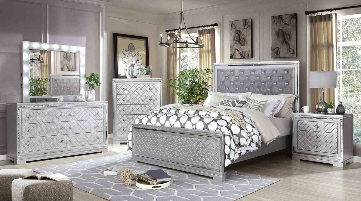 Belleterre Glam Tufted Bed, Bedroom Set & Case Pieces - Queen Bed Only