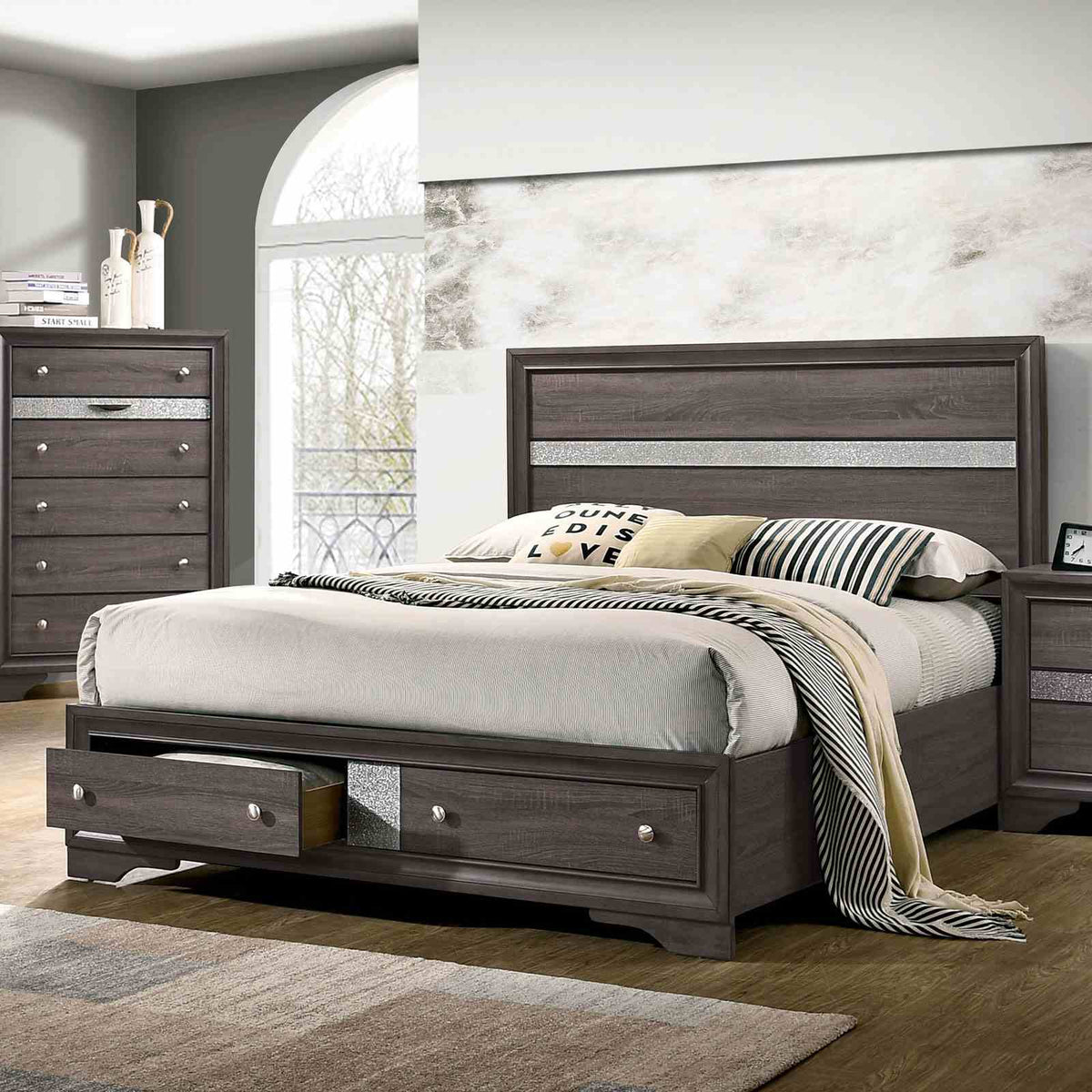 Chrissy Contemporary Storage Bed, Bedroom Set & Case Pieces - Queen Bed Only