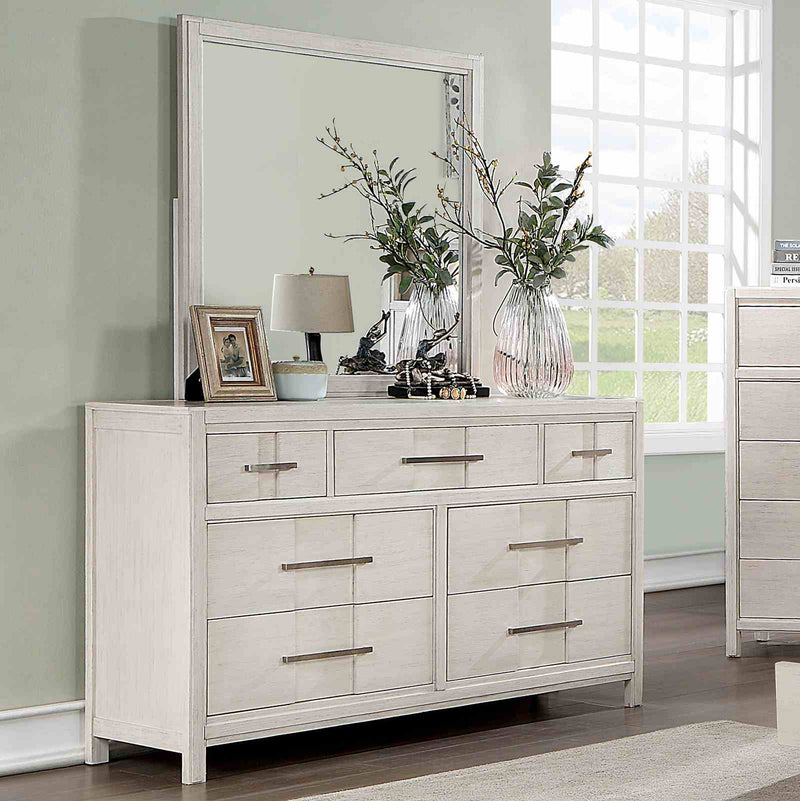Berenice Transitional Dresser, Mirror & Chest - Dovetail Drawers in White