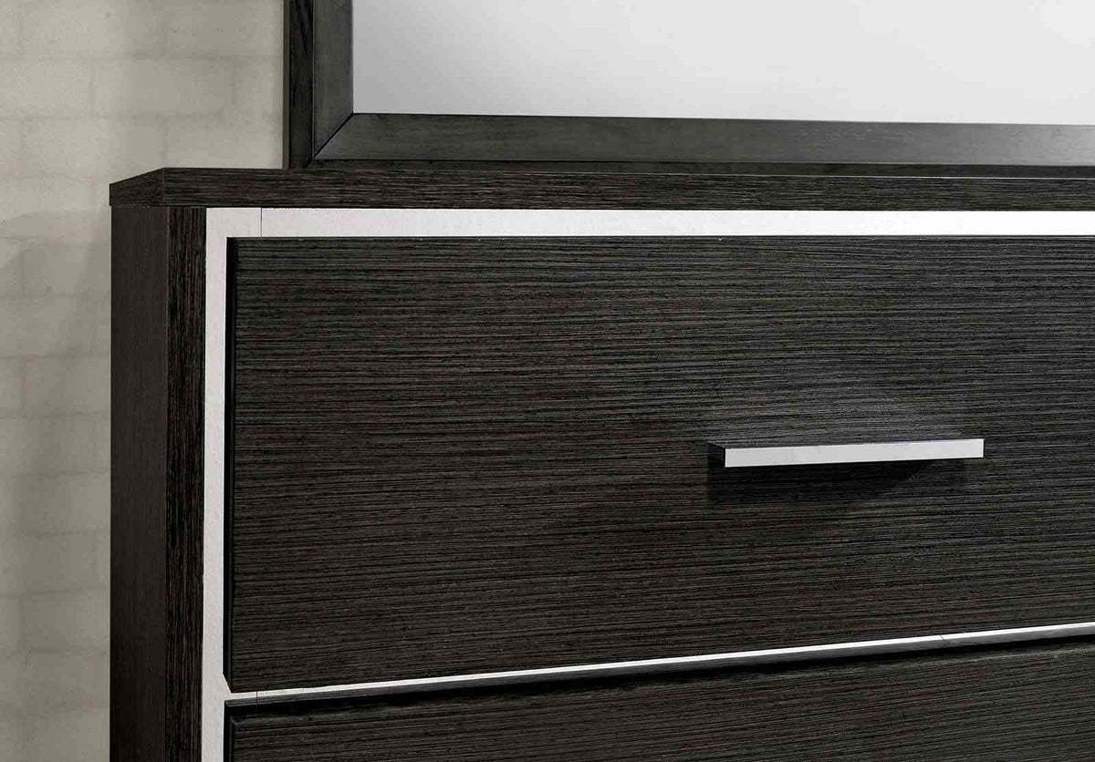Camryn Contemporary LED Platform Bed & Bedroom Collection - Touch Light Headboard Shelf & Chrome Trim in Warm Gray – Gray, view 8
