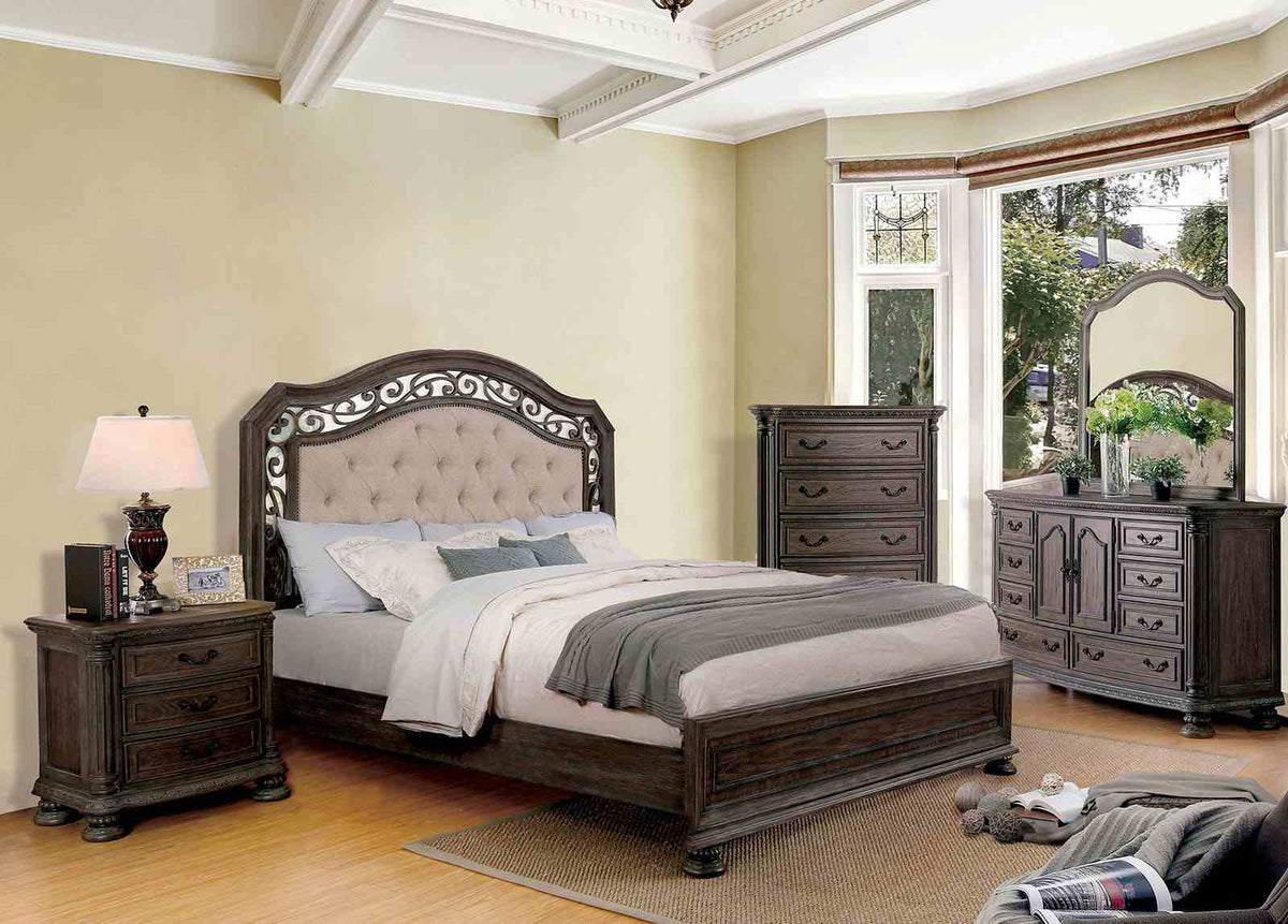 Persephone Transitional Dresser, Mirror, Chest & Nightstand - Fluted Corners & Antique Pulls in Rustic Natural – Natural & Brown, view 5