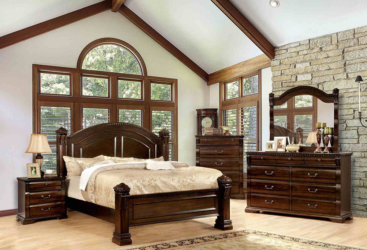 Burleigh Transitional Wood Bed, Bedroom Set & Case Pieces - Decorative Bed Posts in Cherry Finish – Brown, view 7