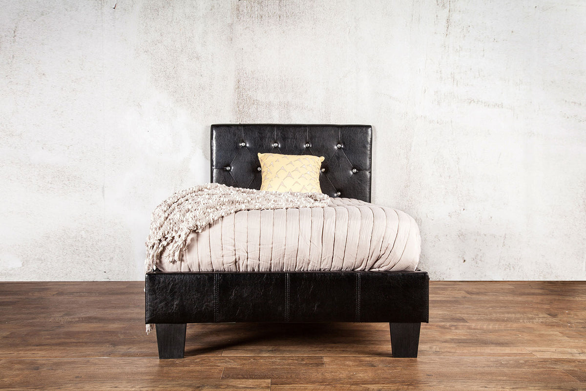 Velen Contemporary Upholstered Platform Bed - Button Tufted Leatherette Headboard with Diamond-Like Accents – Black & White, view 16