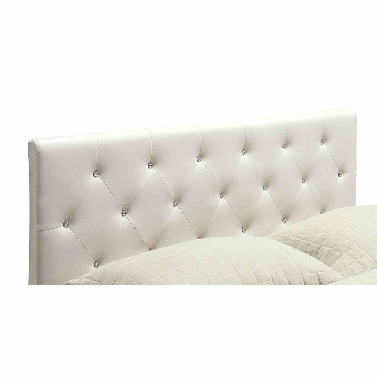 Velen Contemporary Upholstered Platform Bed - Button Tufted Leatherette Headboard with Diamond-Like Accents – Black & White, view 3