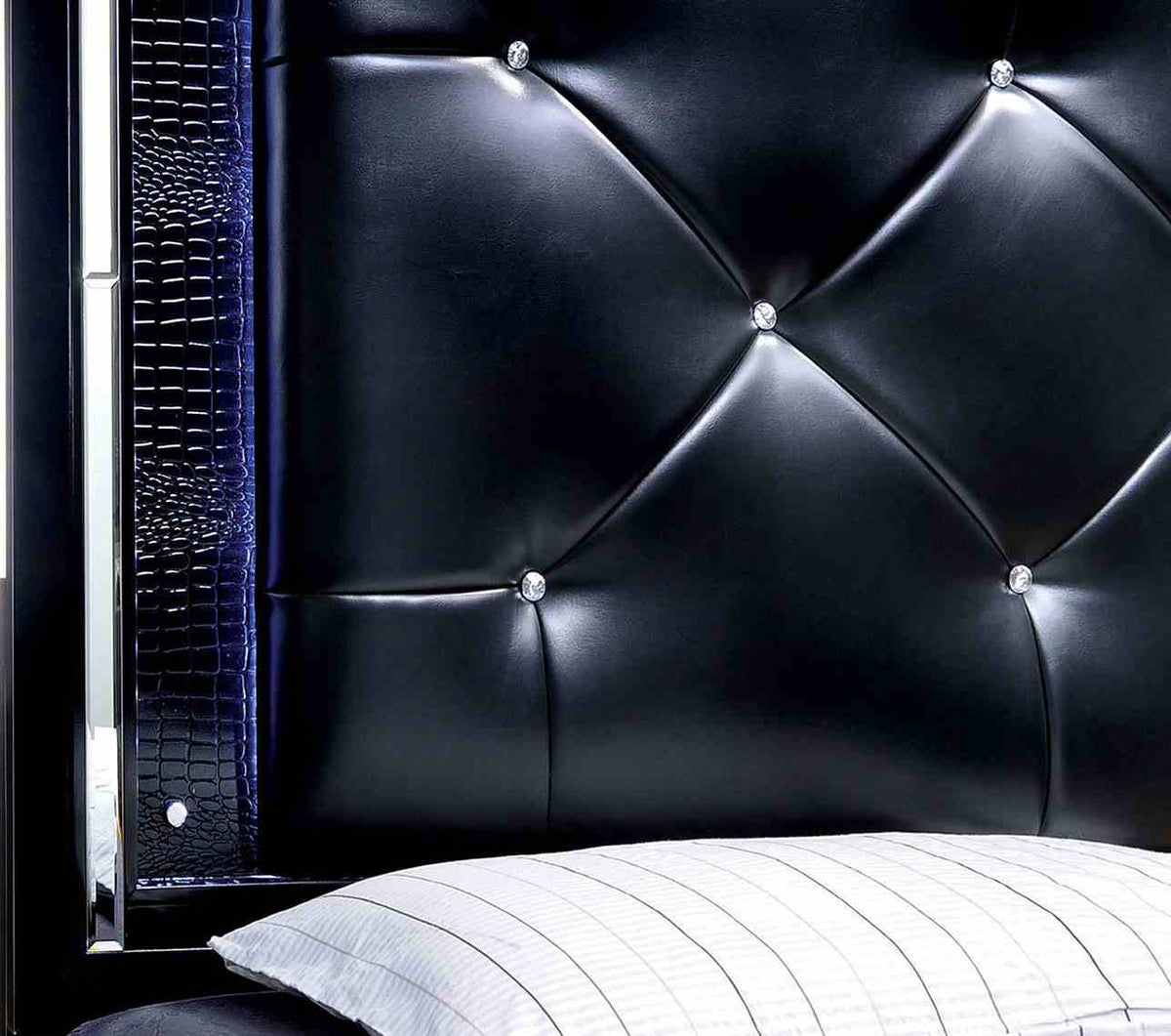 Bellanova Glam LED Upholstered Bed & Bedroom Collection - Crocodile Texture Mirror Inserts in Black or Silver – Black & Silver, view 14