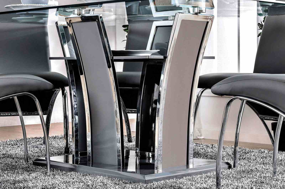 Glenview Contemporary 72" Glass Top Dining Table - High Gloss Gray Base with Chrome Trim – Gray & Silver, view 2