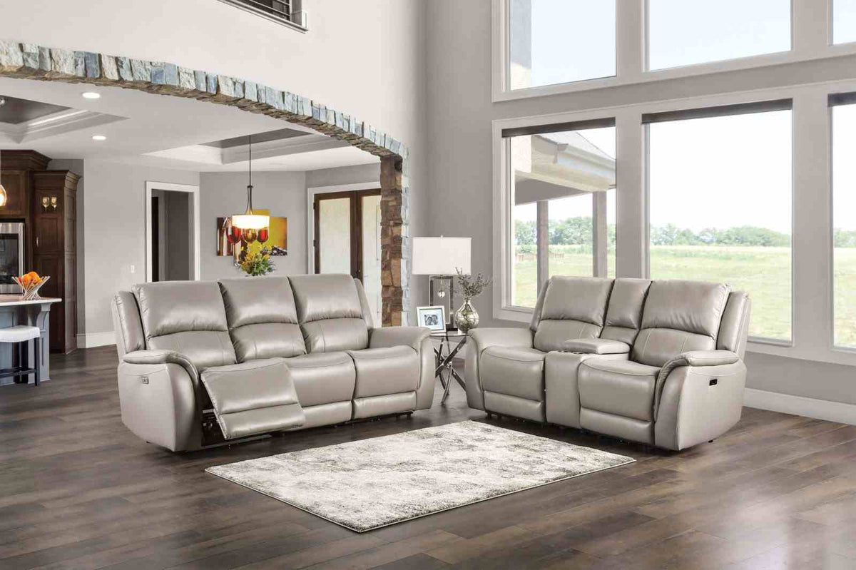 Gorgius Power Reclining Sofa, Loveseat, Recliner & Sectional - Top Grain Leather Match Wallhugger – Brown & Gray, view 7