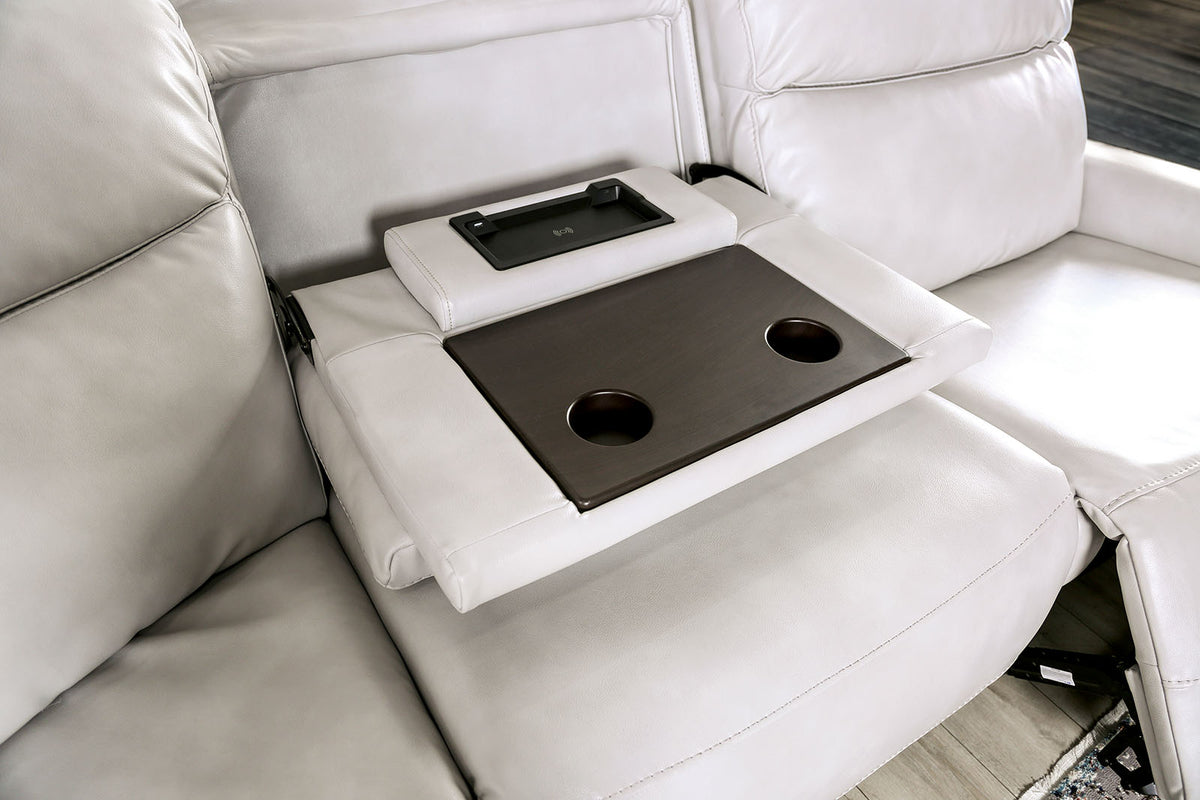 Edmondus Power Reclining Sectional - Zero Gravity, Wall Hugger & Wireless Charging in Breathable Leatherette – Beige & Gray, view 4