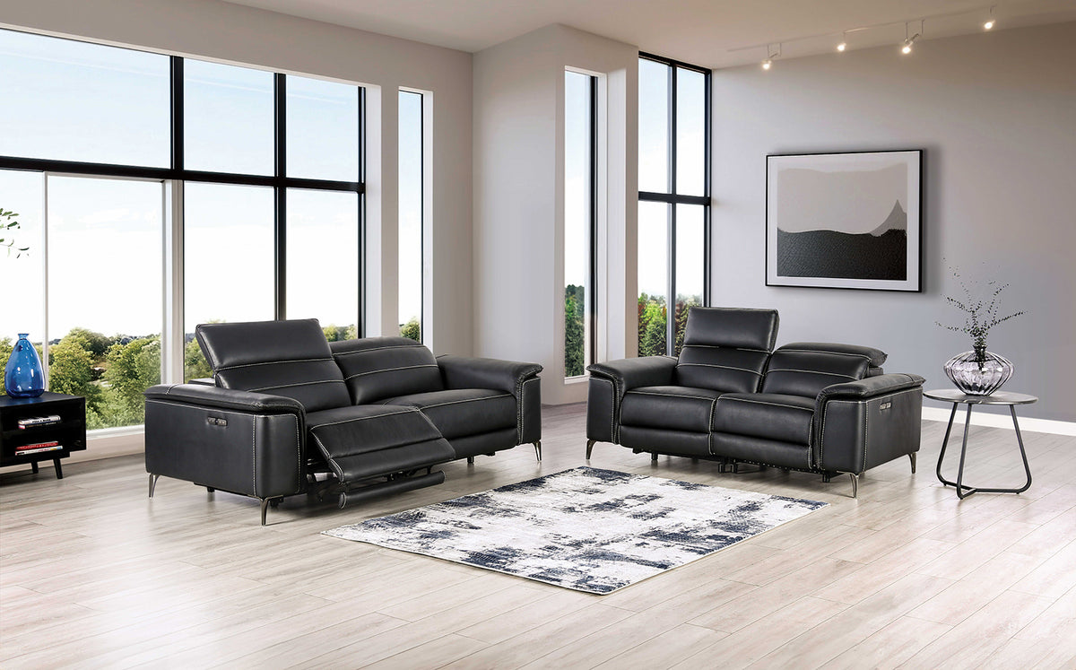 Ascona Power Reclining Sofa, Loveseat & Recliner - Wall-Hugger with Power Headrests in Breathable Leatherette – Black & Beige, view 2