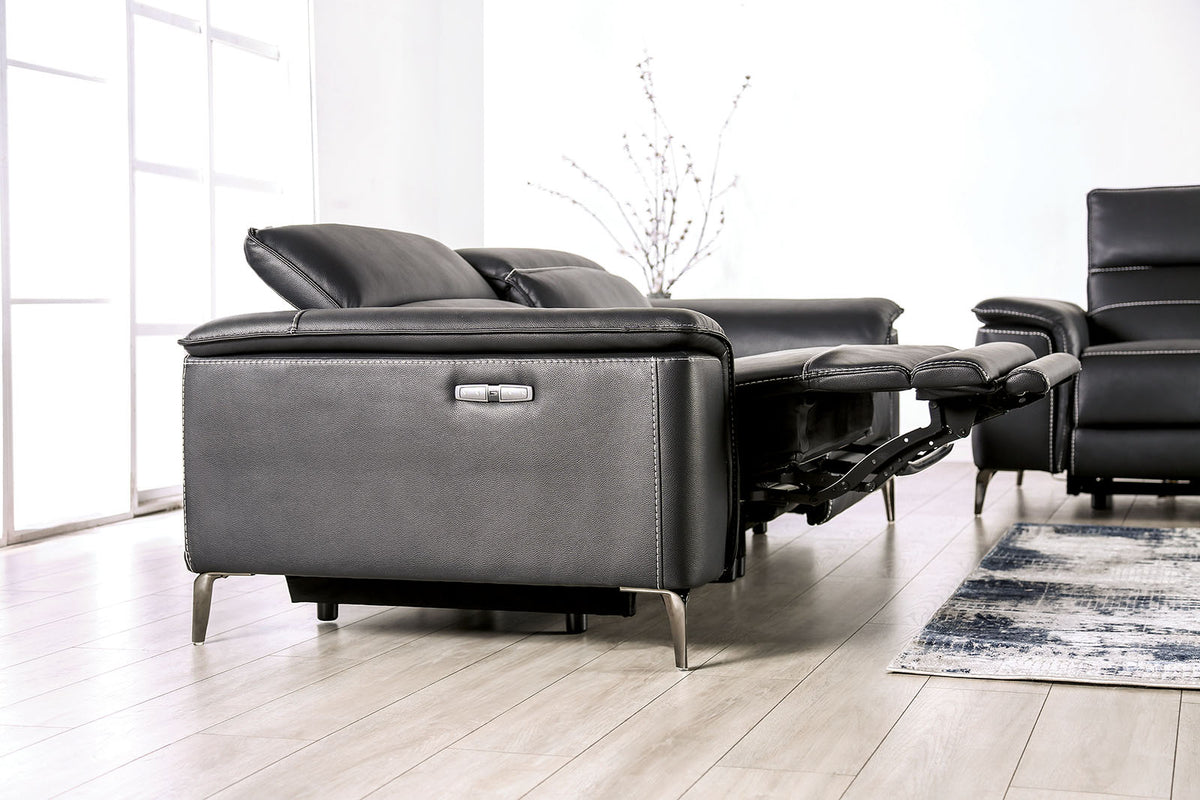 Ascona Power Reclining Sofa, Loveseat & Recliner - Wall-Hugger with Power Headrests in Breathable Leatherette – Black & Beige, view 14