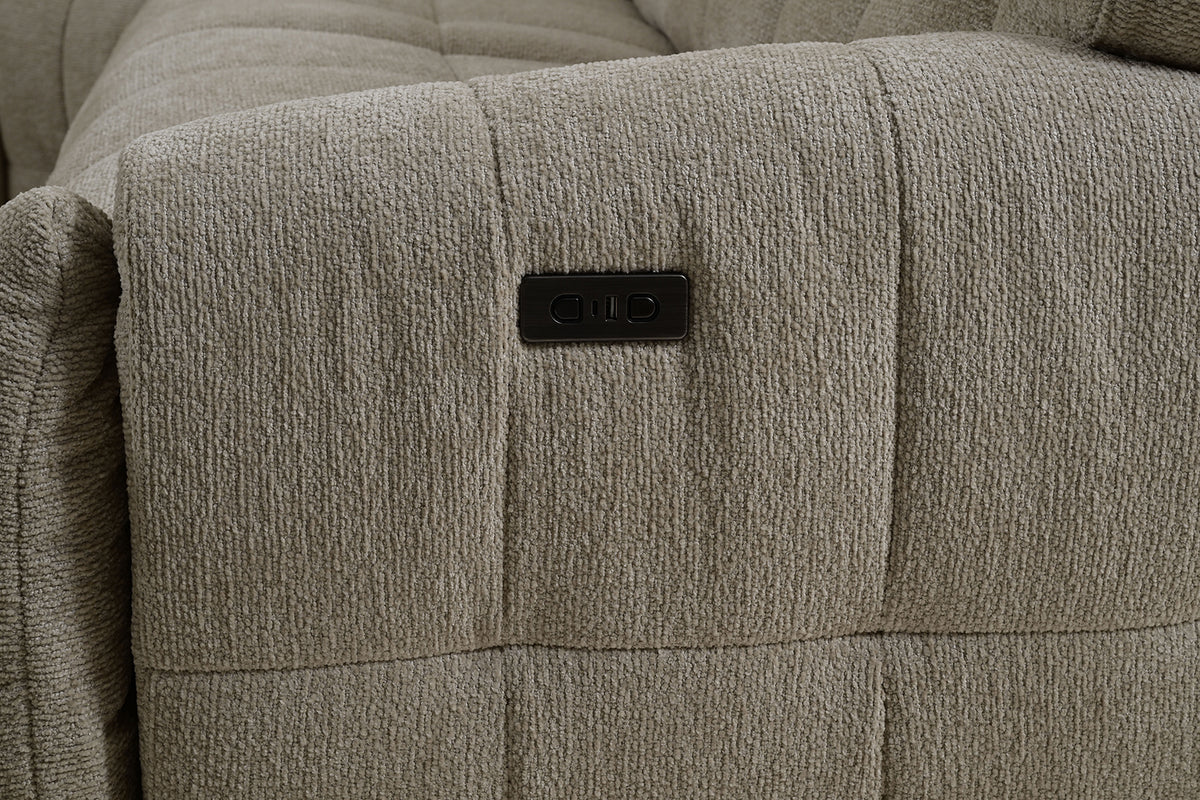 Clemens Power Reclining Sectional with Wireless Charging Console - Biscuit-Tufted Chenille – Beige & Gray, view 6
