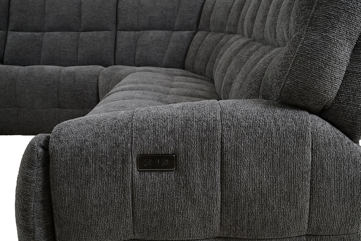 Clemens Power Reclining Sectional with Wireless Charging Console - Biscuit-Tufted Chenille – Beige & Gray, view 12