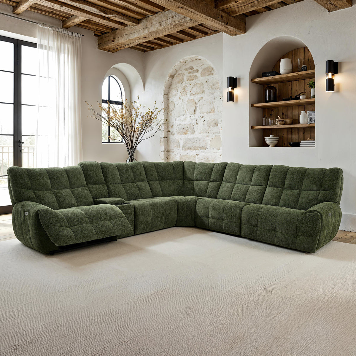 Clemens Power Reclining Sectional with Wireless Charging Console - Jade Green