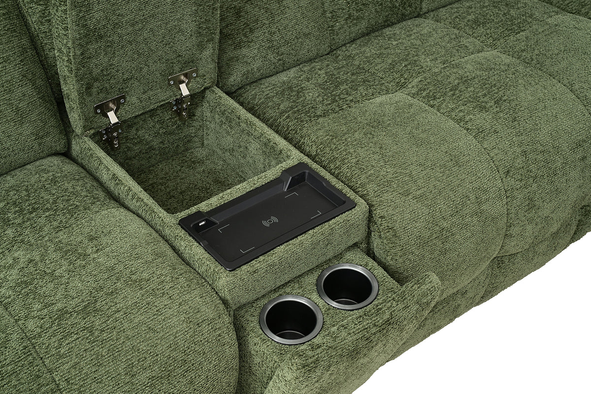 Clemens Power Reclining Sectional with Wireless Charging Console - Biscuit-Tufted Chenille – Beige & Gray, view 17