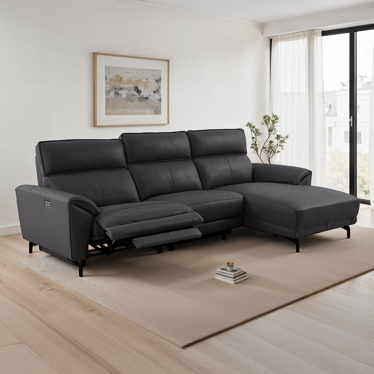 Themis Power Reclining Sectional with Chaise - Black