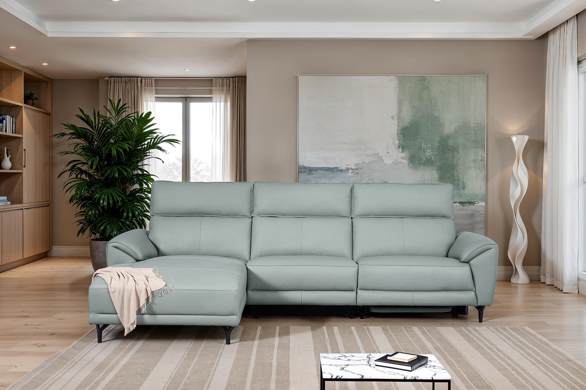 Themis Power Reclining Sectional with Chaise - Top Grain Leather with USB Ports, Contemporary – Black & Brown, view 19