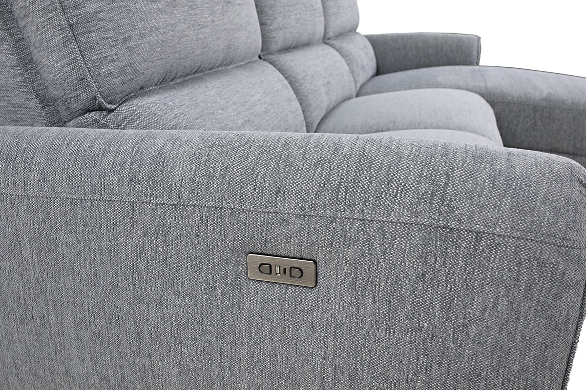 Brande Contemporary Power Reclining Sectional with Chaise & USB Ports - Chenille in Brown, Gray or Light Gray – Brown & Gray, view 17