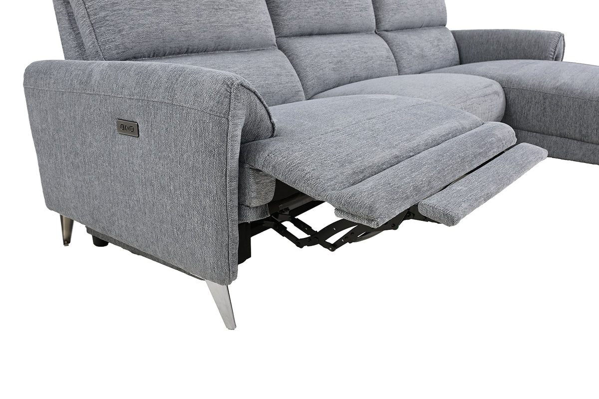Brande Contemporary Power Reclining Sectional with Chaise & USB Ports - Chenille in Brown, Gray or Light Gray – Brown & Gray, view 19