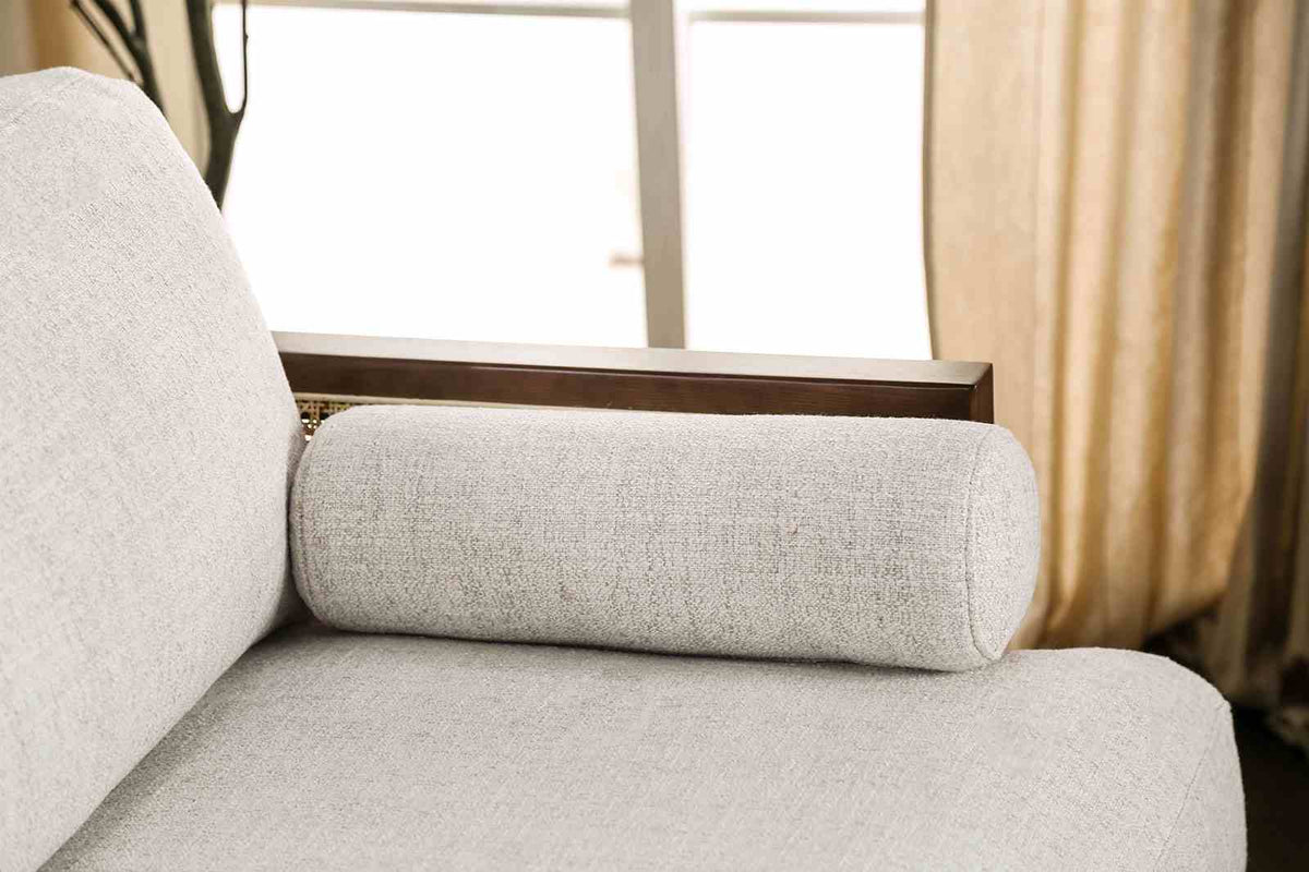 Alesund Mid-Century Modern Sofa, Loveseat & Accent Chair - Ash Wood Trim with Rattan Details in Beige – Beige & Natural, view 17