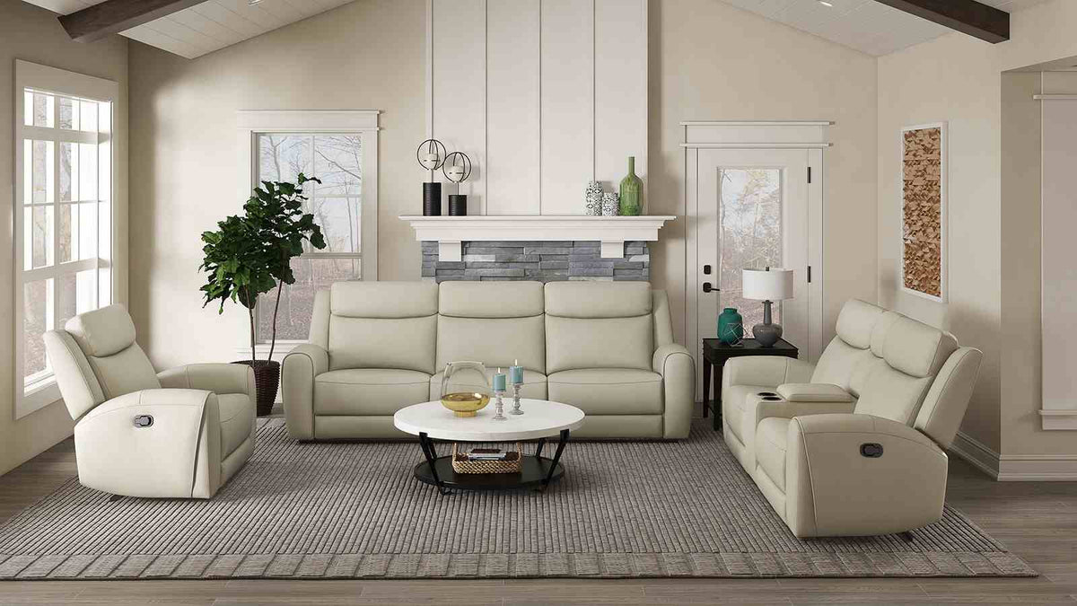 Jacobus Top Grain Leather Reclining Living Room Collection - Sofa, Loveseat, Recliner & Sectional – Beige & Gray, view 9
