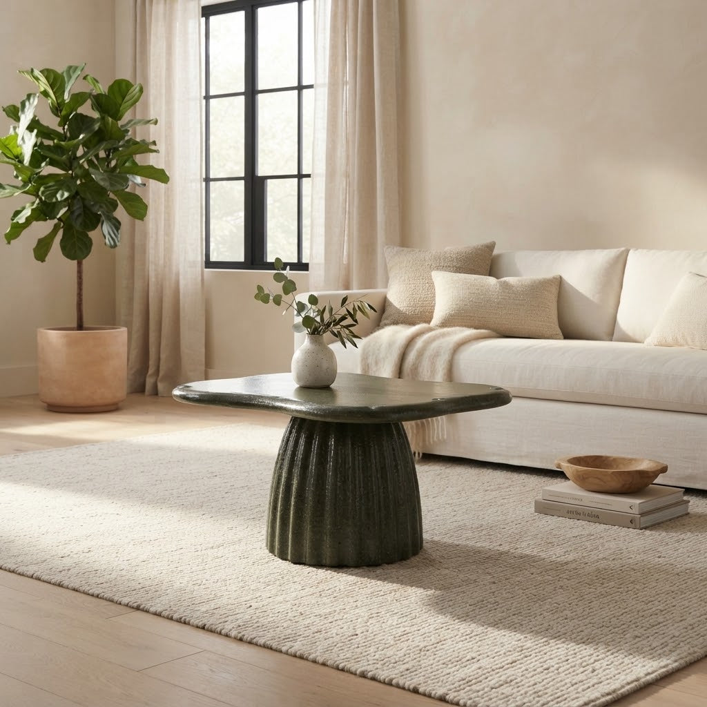 Addison 32" Green Concrete Indoor and Outdoor Coffee Table - Modern Sculptural & Patio Accent Table