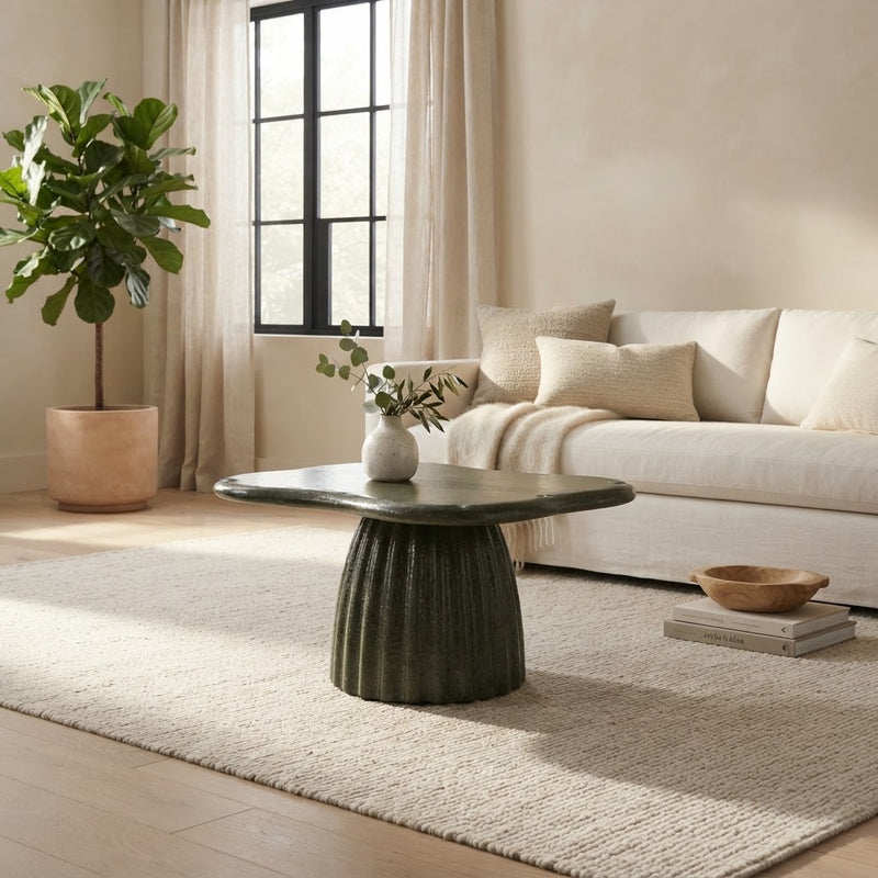 Addison 32" Green Concrete Indoor and Outdoor Coffee Table - Modern Sculptural & Patio Accent Table