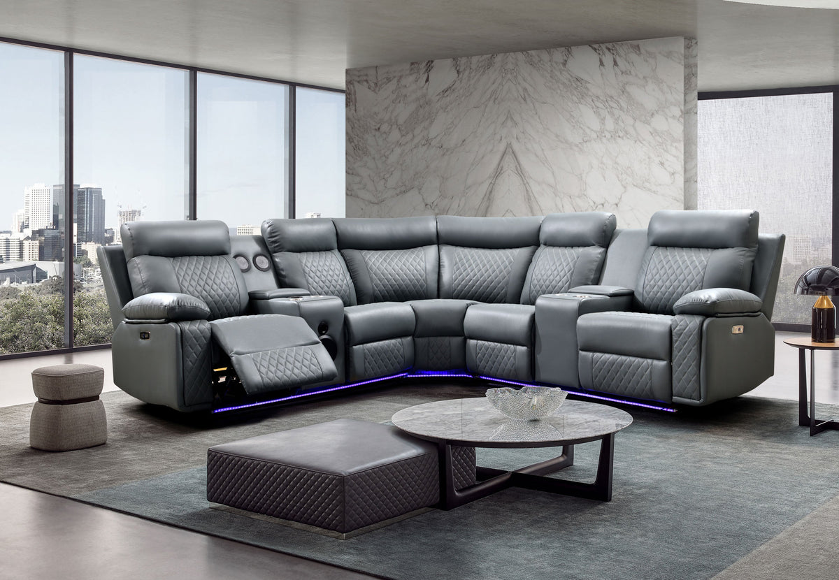 Side profile of leather sectional showing reclining mechanism