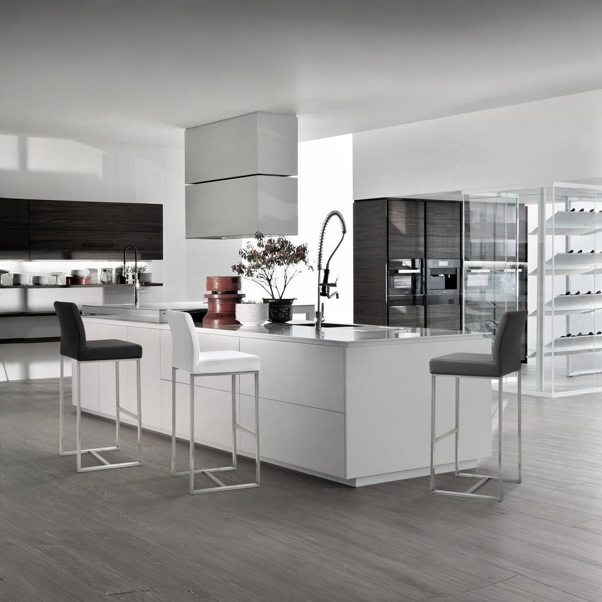 Denmark Performance Vegan Leather Stool with Silver Base - Set of 2