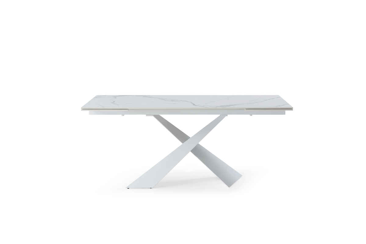 9113 Extendable White Ceramic Top Dining Table & 1218 Swivel Chair Sets