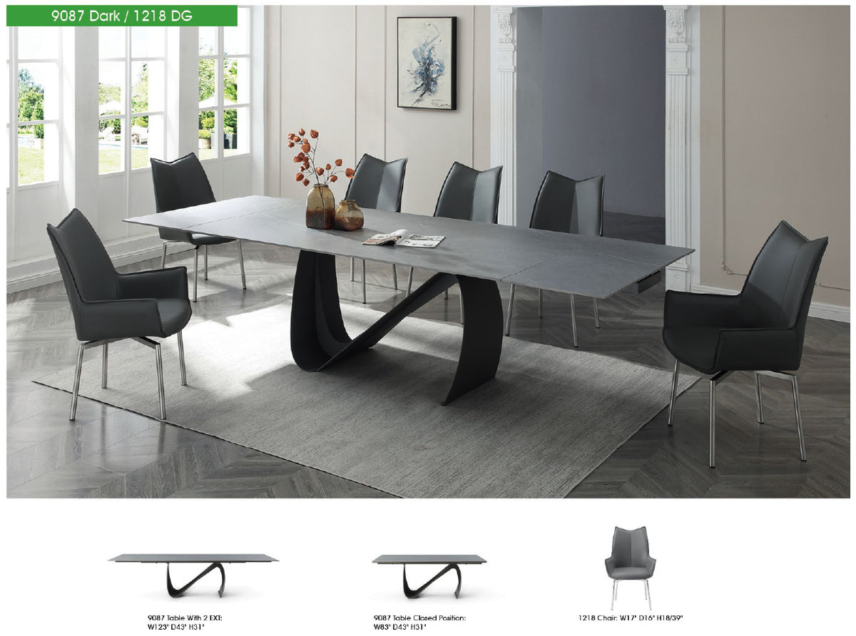 9087 Extendable Ceramic Top Dining Table & Swivel Chair Sets