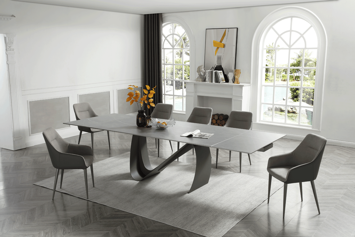 9087 Extendable Ceramic Top Dining Table & Swivel Chair Sets
