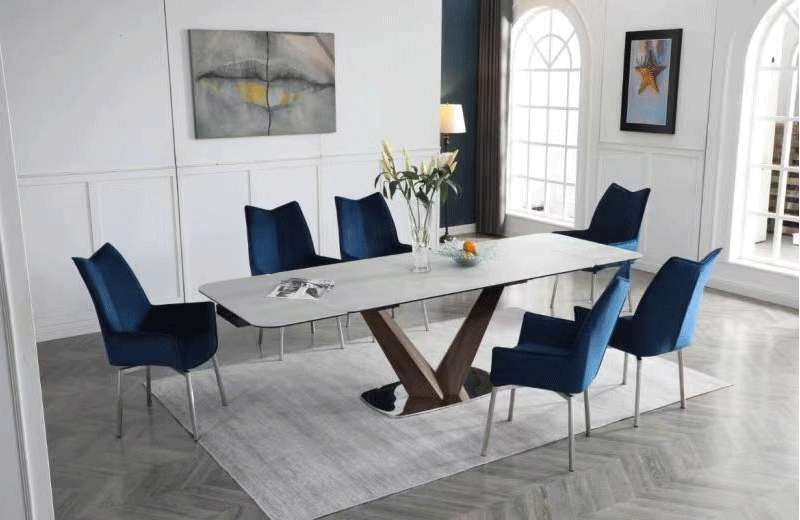 9188 Extendable Ceramic Top Dining Table & Swivel Chair Sets
