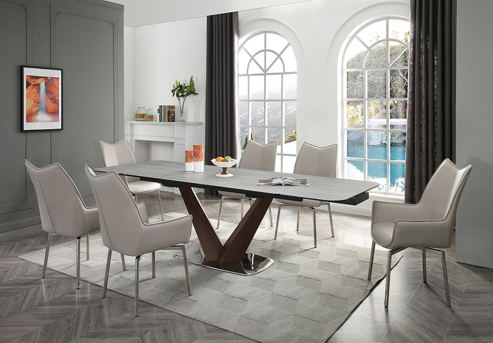 9188 Extendable Ceramic Top Dining Table & Swivel Chair Sets