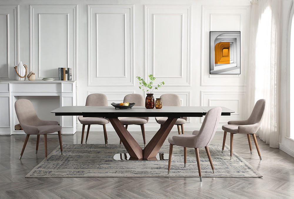 9188 Extendable Ceramic Top Dining Table & Swivel Chair Sets