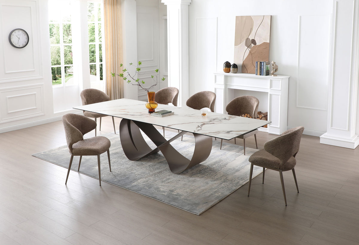 9305 Extendable Marble-Look Ceramic Dining Table & 1442 Chair Set