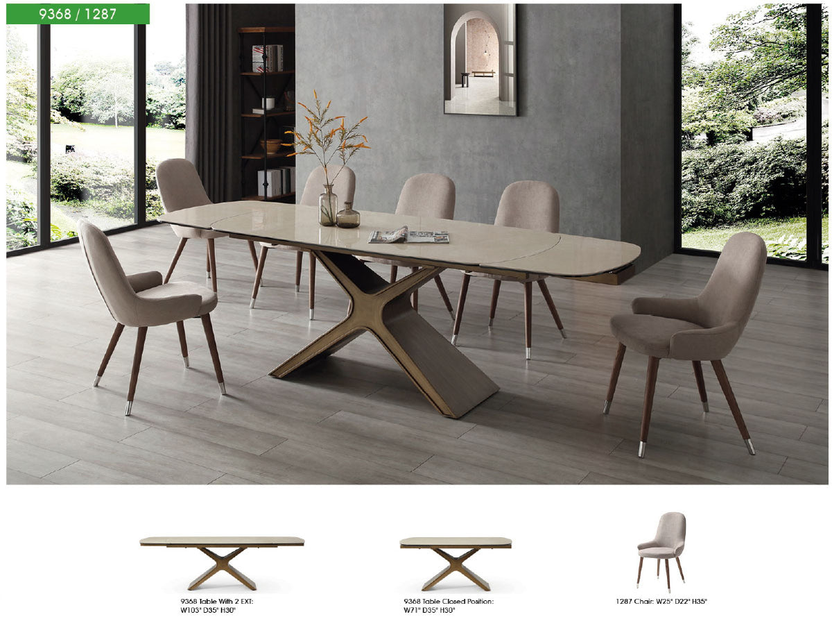 9368 Extendable Ceramic & Glass Top Dining Table & Chair Sets