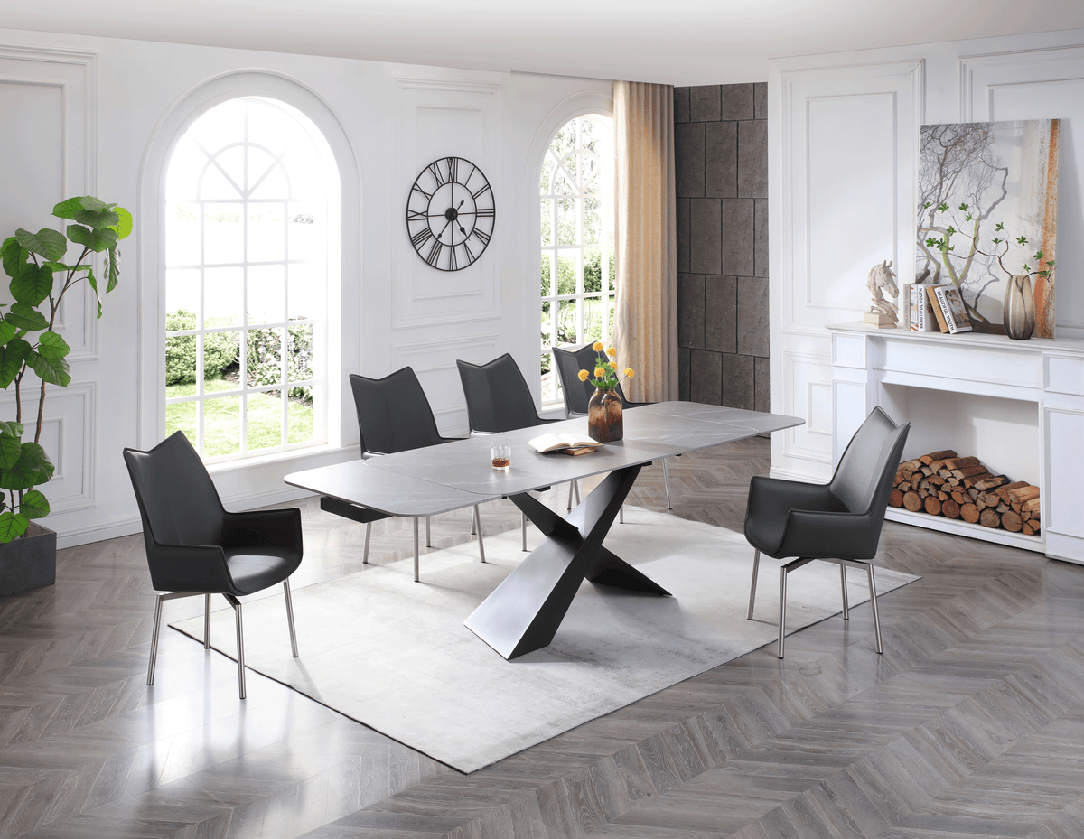 9422 Extendable Grey Ceramic Dining Table & 1218 Swivel Chairs