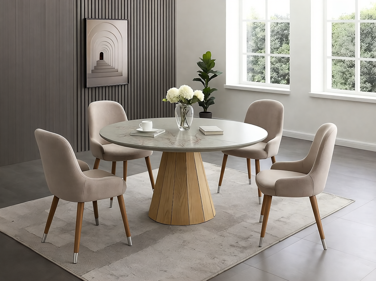 9493 Round Extendable Pedestal Dining Table & Chair Sets
