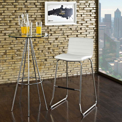 Dive Bar Stool with Vinyl Seat & Broad Stainless Steel Base - Modern Minimalist Kitchen Seating in White