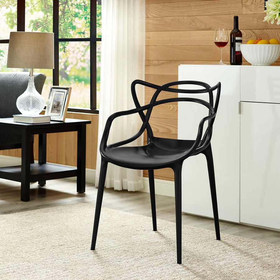 Entangled Dining Armchair in Molded Plastic with Organic Twisted Design - Contemporary Easy-Clean Seating