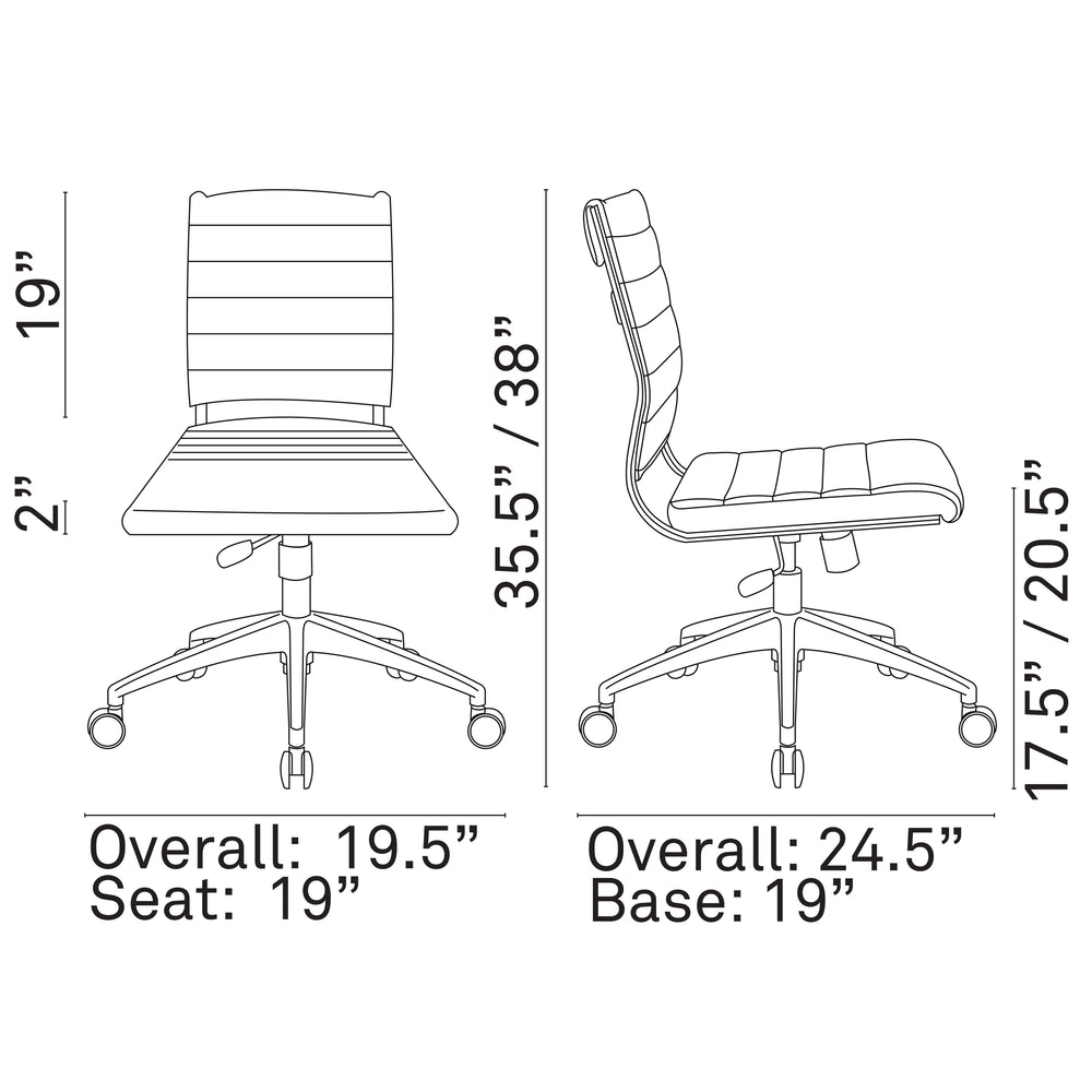Jive Armless Mid Back Office Chair dimensions