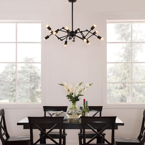 Tagmata Ceiling Fixture with 12 Adjustable Bulb Arms - Industrial Modern Powder-Coated Black Steel