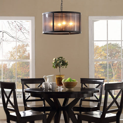 Frost Chandelier with Frosted Cover & Adjustable Steel Chain - Rustic Transitional 4-Light Fixture in Black