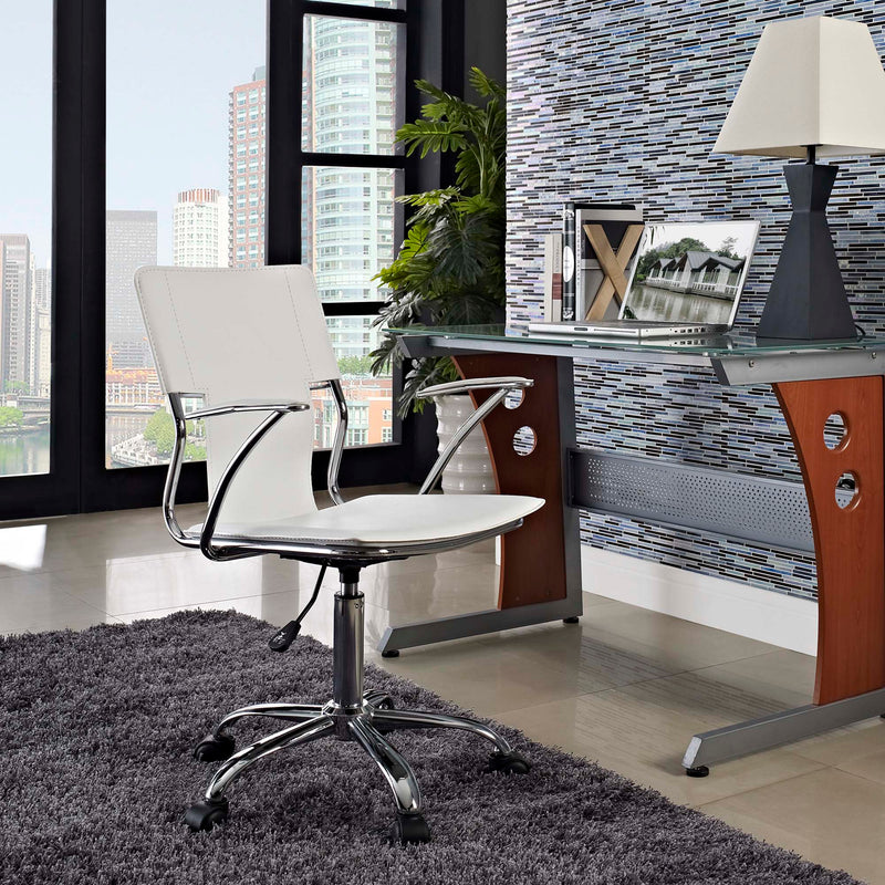 Studio Office Chair with Sling Back & Chrome-Plated Steel Frame - Modern Adjustable Height in White Vinyl